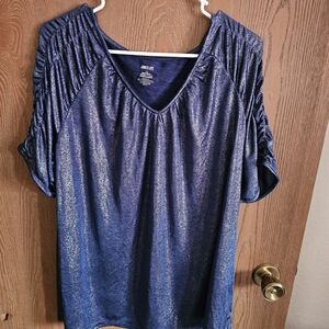 Jennifer Lopez Metallic Navy Short Sleeve Top